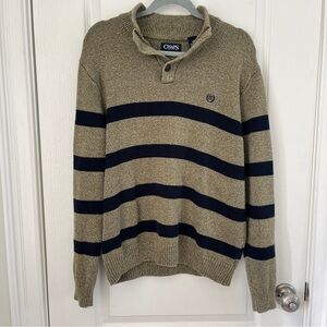 CHAPS Ralph Lauren Green & Navy Striped Pullover Sweater Mock Neck 3- Button L